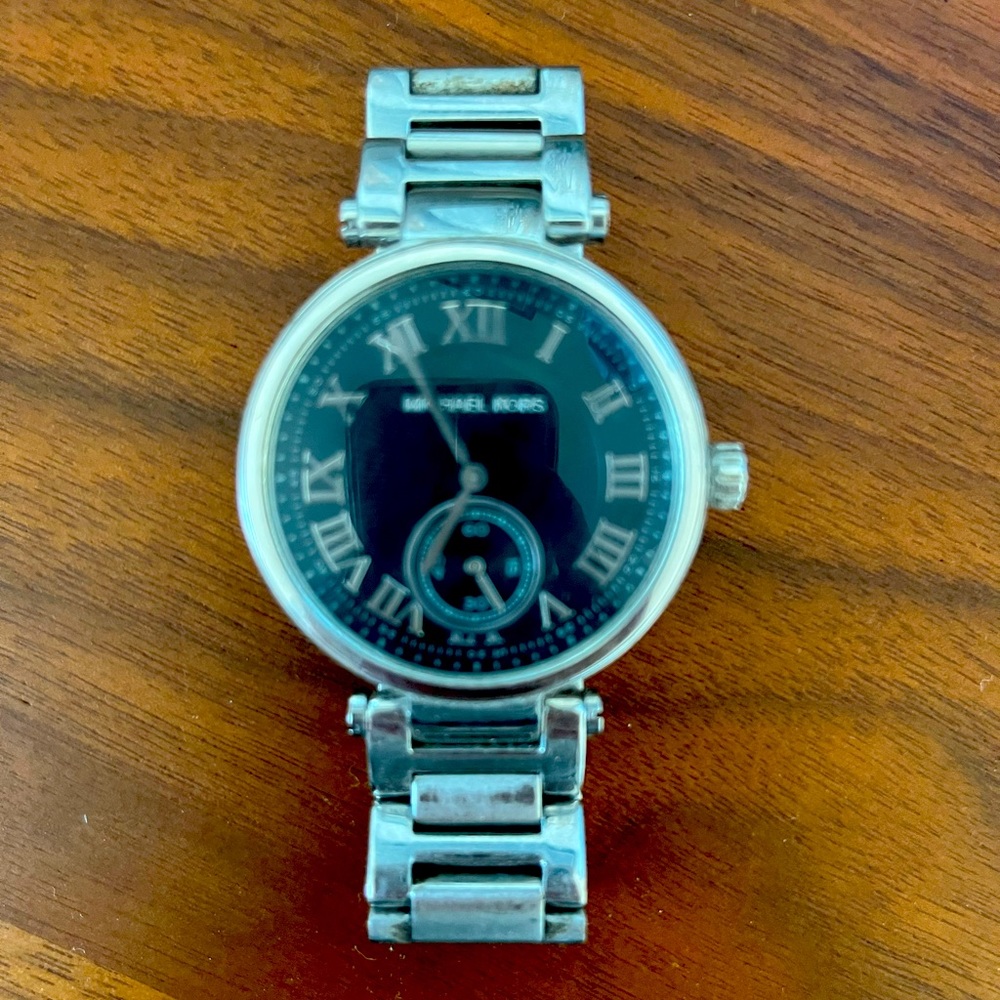 Beautiful Silver MK Watch With Stone side detail